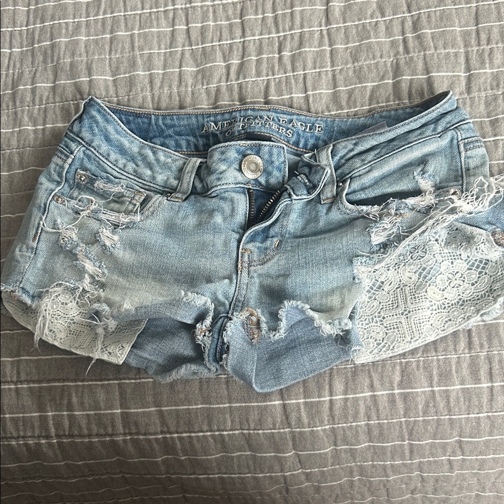 American Eagle Outfitters Women's Ripped Jean Shorts - Light Blue